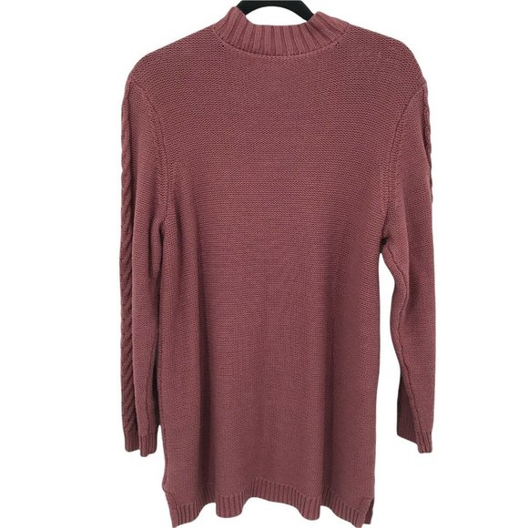 Denim & Co Mock Neck Cable Knit Pink Sweater PL - Picture 2 of 6